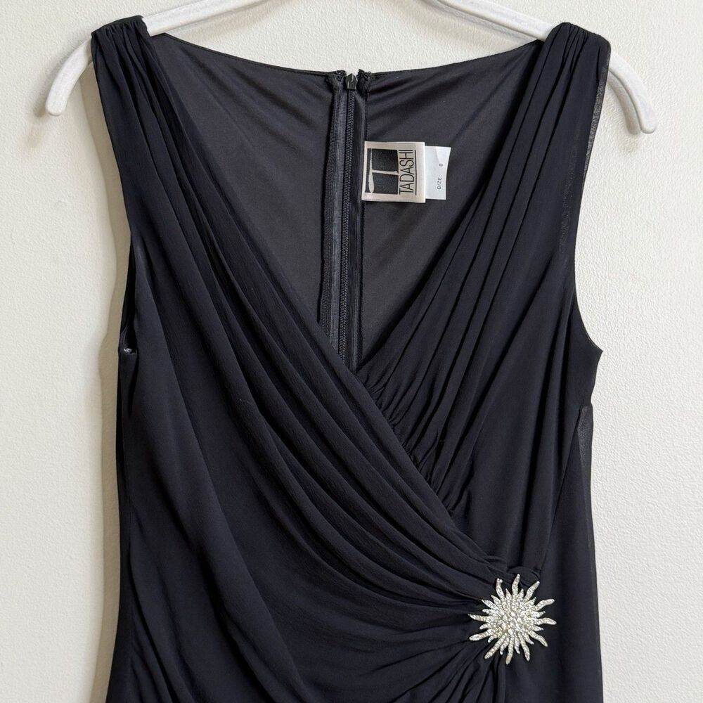Tadashi Shoji Black Sleeveless Surplice Tiered Layers Silk Formal Gown Size 8 - Picture 3 of 16